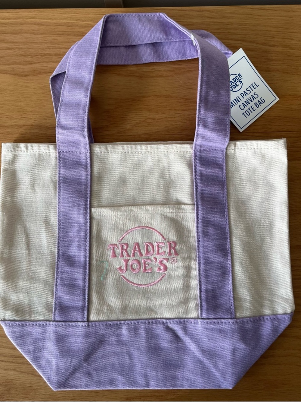 Trader Joe's Mini Cream Canvas Tote - Purple